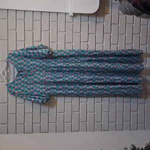 Beautiful Aqua Greenish Blue Floral Paneled Flowy Bottom Maxi Dress.  Size Large
